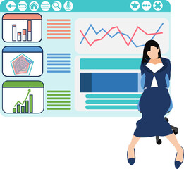 会議の資料を作成するビジネスウーマンのイラスト