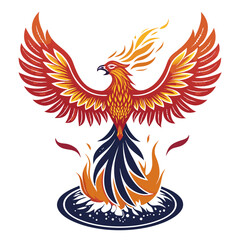 Obraz premium Create a vector illustration of a bold-stroked phoenix rising from ashes, fiery wings spread wide, majestic and powerful.