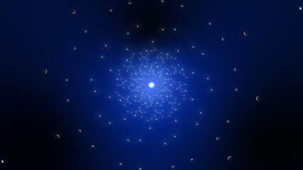 夜空に広がる光のクラスター（幾何学模様）動画もあります