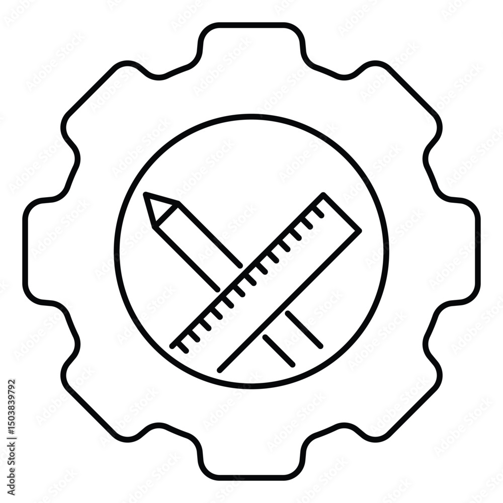 Fototapete setting crossed pencil and ruler icon vector on white background