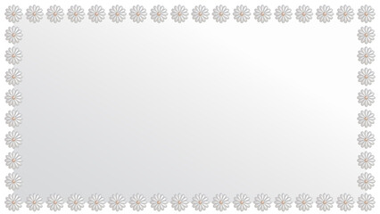 白いお花のパールのフレームの3DCGイラスト 16:9の長方形状に並ぶ真珠のプレートのあしらい2