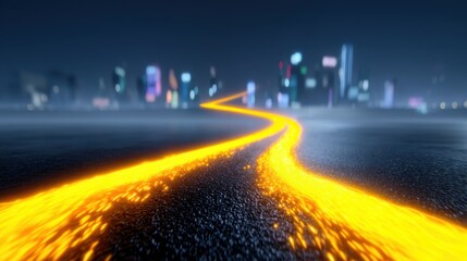 Obraz premium Glowing Pathway Leading to City Skyline at Night