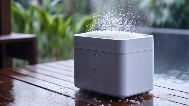 Compact automatic rice mill with visible rice stream in motion and modern build design