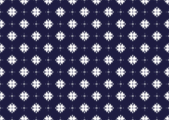 Seamless white floral blooming on dark blue background, ethnic fabric pattern, Portuguese style, design for cloth, carpet, batik, wallpaper, wrapping etc.