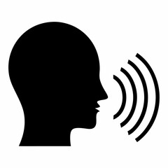 Silhouette of head with speech sound waves