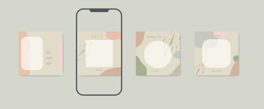 Promotional Instagram social media pack in soft orange tones. Perfect for marketing campaigns and e-commerce.