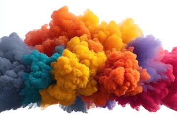Vibrant colorful smoke explosion on white background