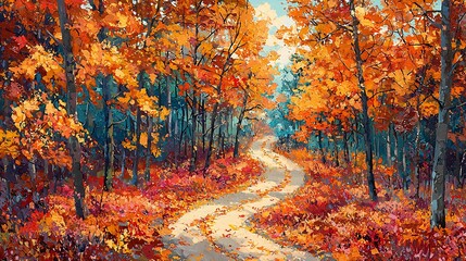 Naklejka premium Autumn forest trail surrounded by colorful trees high resolution picture