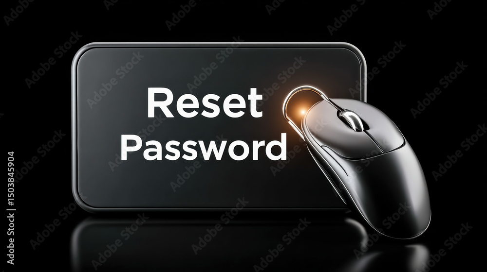 Poster reset password button with computer mouse on black background phishing concept for online security a