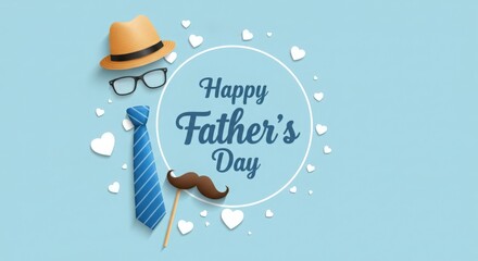 Happy fathers day card with hat glasses tie mustache