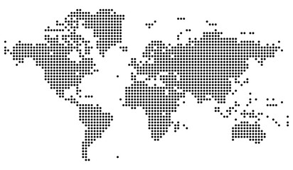Fototapeta premium Realistic dotted world map. Cleanly designed dotted world map revealing global geography with clarity. The dotted world map shows continents and oceans in a visually structured silhouette form.