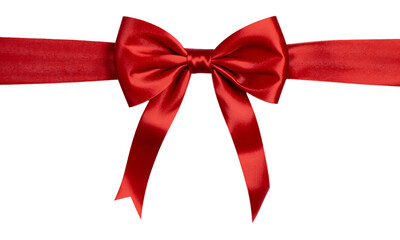 single luxury satin ribbon bow deep red color tied neatly with trailing ends isolated on transparent background  Generative AI