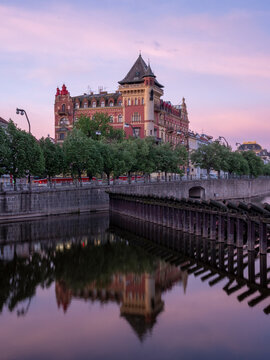 Dawn on Vitava River in Prague