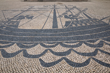 Beautiful view to Marques de Pombal monument and ground art