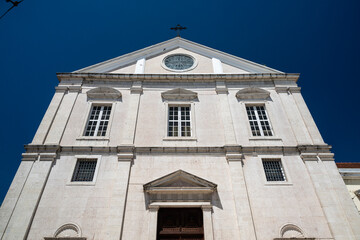 Beautiful view to old historic church building in downtown Lisbon