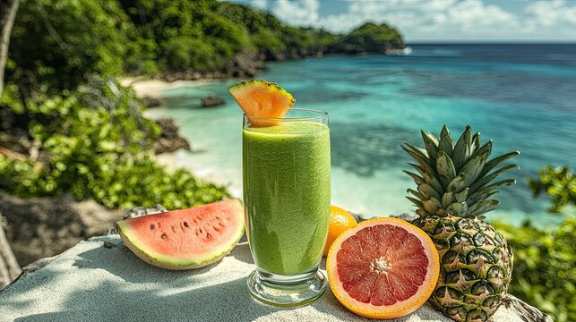 Tropical smoothie by the ocean