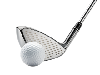 Golf club and ball ready to swing isolated on transparent background