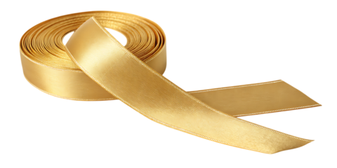 Golden satin ribbon roll isolated on transparent background