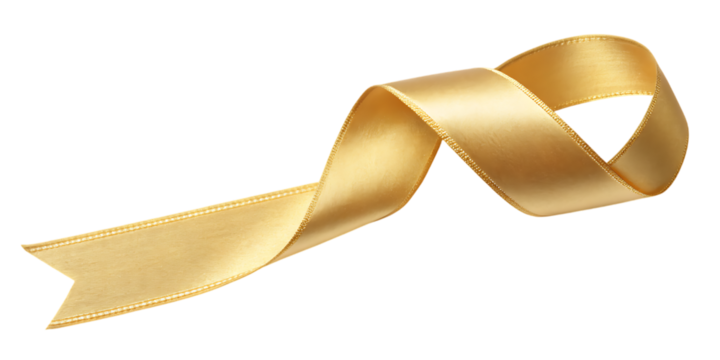 Golden satin ribbon swirl isolated on transparent background
