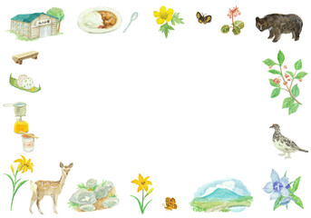 水彩絵の具で描いた登山のイメージ背景