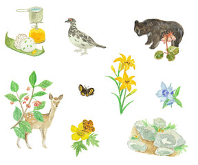 水彩絵の具で描いた登山のイメージカット