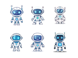 Cartoon Robot Character Icon Collection | Flat Colorful Cute Robot Head Vector | Front Facing Robot Face Icon Set for Game, Application, Website and Tech Illustration