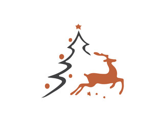 Fototapeta premium Download Christmas Festival Tree & Deer Logo SVG – Festive, Scalable Icon Design for Holiday Branding, Seasonal Events, and Decorations