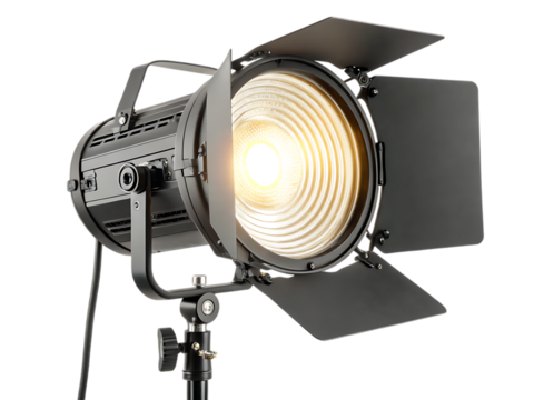 Professional studio fresnel spotlight isolated on transparent background