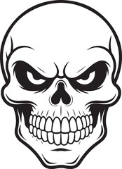 Cracked Skull silhouette, Horror Tattoo Design, Grunge Skeleton Art | Detailed Black and White Skull Illustration With a Cracked Forehead Design