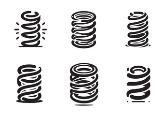Coil Spring Icon Set, Coil Spring Silhouette Vector