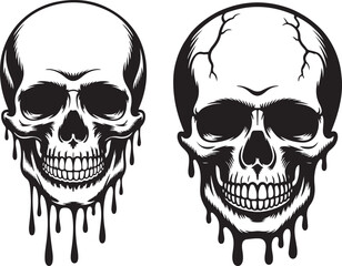 Fototapeta premium Melting Skull Vector, Dripping Horror Skull Illustration, Black and White Creepy Design, Gothic Tattoo Art, Monochrome Illustration of Melting Skull with Dripping Effect