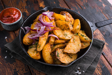 fried potatoes in a cast iron skillet
