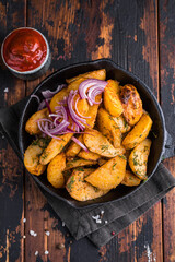 fried potatoes in a cast iron skillet