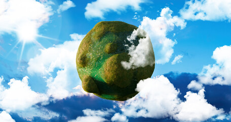 A mysterious forested planet with lush vegetation and lakes. 3D rendering.	
