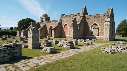 Ancient Ruins Courtyard in a Lush Landscape