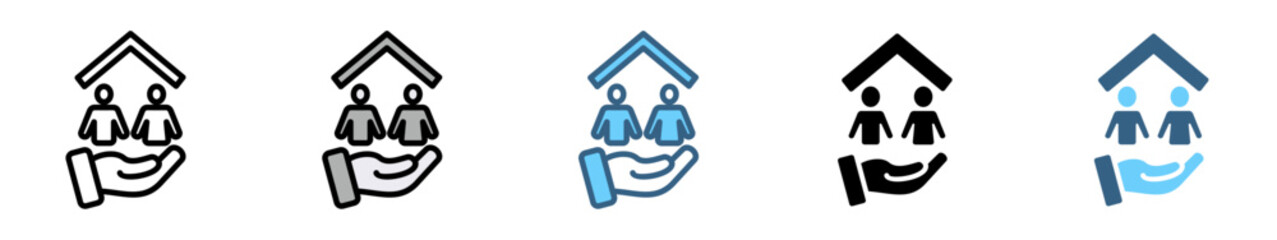 ELDERLY CARE icon with multiple style of caregiver, nursing home, assisted living, home nurse and delivery service
