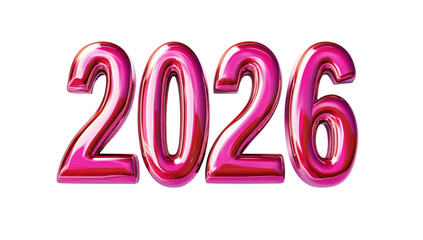 3D Red Text 2026 On With Metallic  isolated on a transparent background