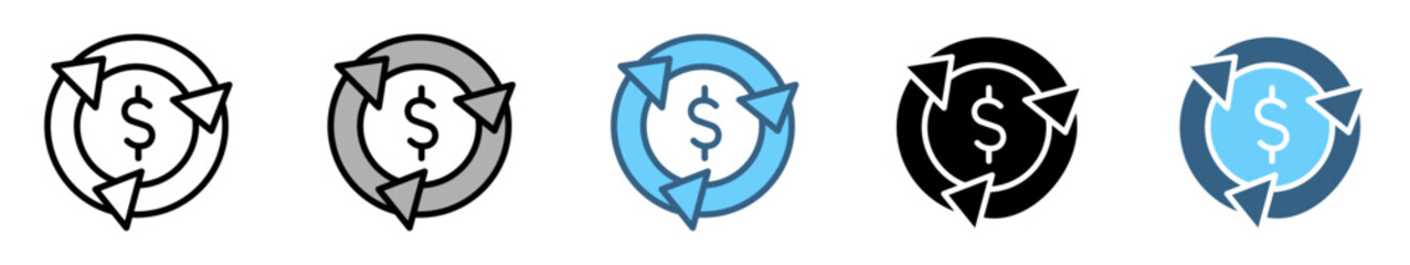 LEAN THINKING icon with multiple style  of define value, map value stream, create flow, established pull, and pursuit perfection
