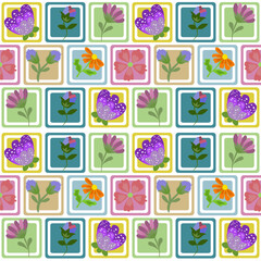 Beautiful seamless floral pattern with vibrant wildflowers in purple, orange, pink, and blue on a dark background. This elegant and bold botanical design is great for fabric prints, stationery