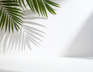 Obraz premium Shadow of Palm Leaves on White Concrete Wall