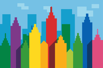 Fototapeta premium Colorful abstract urban city skyline with modern business buildings and skyscrapers