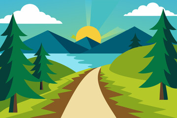 Fototapeta premium Summer mountain landscape with forest, trees, and sky