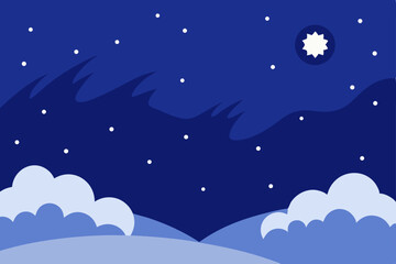 Fototapeta premium Night sky landscape with a dark blue moon and shining stars over the winter sea