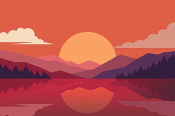 serene lake with mirror reflection of sunrise sky background