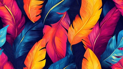 Parrot feather tile with multicolored details, suitable for exotic wallpaper, animal print products, and natural pattern compositions.