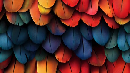 Parrot feather tile with multicolored details, suitable for exotic wallpaper, animal print products, and natural pattern compositions.