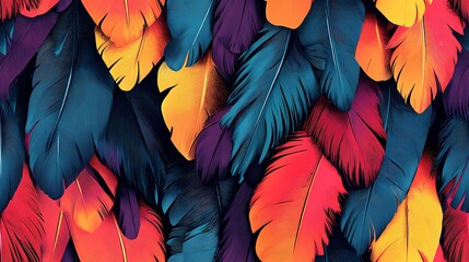 Parrot feather tile with multicolored details, suitable for exotic wallpaper, animal print products, and natural pattern compositions.