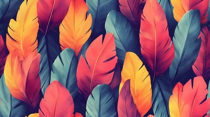 Parrot feather tile with multicolored details, suitable for exotic wallpaper, animal print products, and natural pattern compositions.