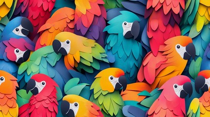 Parrot feather tile with multicolored details, suitable for exotic wallpaper, animal print products, and natural pattern compositions.