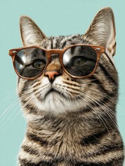 Cool cat with sunglasses on pastel background A stylish cat wearing sunglasses showcases a playful yet cool attitude, capturing the essence of feline charisma.